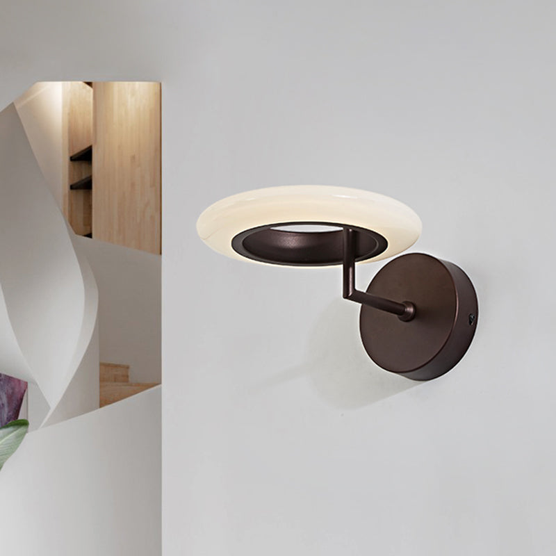 Coffee/White Round Lighting Sconce Modernist Acrylic LED Wall Lamp Fixture with Curved Arm in Warm/Natural Light Coffee Clearhalo 'Cast Iron' 'Glass' 'Industrial' 'Modern wall lights' 'Modern' 'Tiffany' 'Traditional wall lights' 'Wall Lamps & Sconces' 'Wall Lights' Lighting' 740267