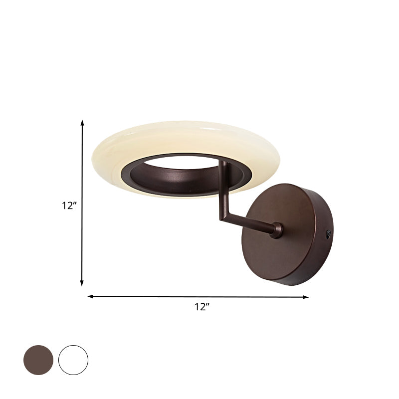 Coffee/White Round Lighting Sconce Modernist Acrylic LED Wall Lamp Fixture with Curved Arm in Warm/Natural Light Clearhalo 'Cast Iron' 'Glass' 'Industrial' 'Modern wall lights' 'Modern' 'Tiffany' 'Traditional wall lights' 'Wall Lamps & Sconces' 'Wall Lights' Lighting' 740270