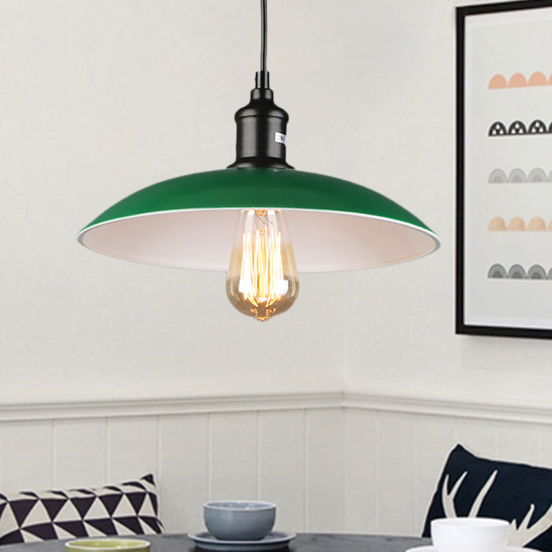 1 Bulb Hanging Pendant Light with Dome Shade Metallic Vintage Dining Table Ceiling Pendant in Green, 14"/18" Dia Green Clearhalo 'Art Deco Pendants' 'Cast Iron' 'Ceiling Lights' 'Ceramic' 'Crystal' 'Industrial Pendants' 'Industrial' 'Metal' 'Middle Century Pendants' 'Pendant Lights' 'Pendants' 'Tiffany' Lighting' 74498