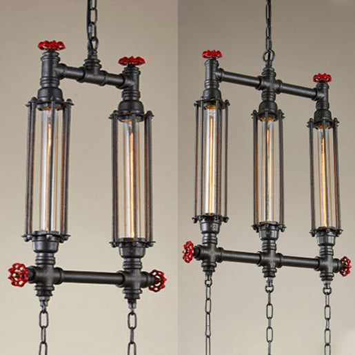 2/3 Lights Island Lighting Industrial Style Tubular Metal Island Pendant Light in Black for Restaurant Clearhalo 'Ceiling Lights' 'Glass shade' 'Glass' 'Island Lights' 'Pendant Lights' Lighting' 75055