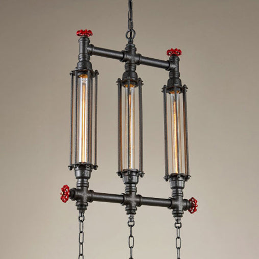 2/3 Lights Island Lighting Industrial Style Tubular Metal Island Pendant Light in Black for Restaurant 3 Black Clearhalo 'Ceiling Lights' 'Glass shade' 'Glass' 'Island Lights' 'Pendant Lights' Lighting' 75058