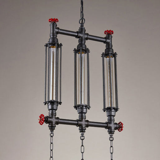 2/3 Lights Island Lighting Industrial Style Tubular Metal Island Pendant Light in Black for Restaurant Clearhalo 'Ceiling Lights' 'Glass shade' 'Glass' 'Island Lights' 'Pendant Lights' Lighting' 75059