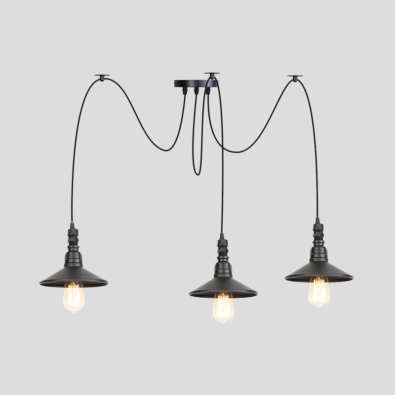 Iron Saucer LED Multi-Light Pendant Vintage 2/3/6 Lights Bar Swag Pendulum Lamp in Black Clearhalo 'Art Deco Pendants' 'Black' 'Cast Iron' 'Ceiling Lights' 'Ceramic' 'Crystal' 'Industrial Pendants' 'Industrial' 'Metal' 'Middle Century Pendants' 'Pendant Lights' 'Pendants' 'Rustic Pendants' 'Tiffany' Lighting' 753880