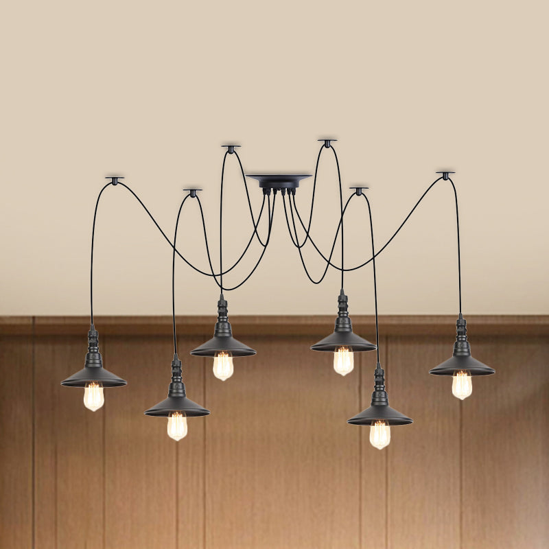 Iron Saucer LED Multi-Light Pendant Vintage 2/3/6 Lights Bar Swag Pendulum Lamp in Black Clearhalo 'Art Deco Pendants' 'Black' 'Cast Iron' 'Ceiling Lights' 'Ceramic' 'Crystal' 'Industrial Pendants' 'Industrial' 'Metal' 'Middle Century Pendants' 'Pendant Lights' 'Pendants' 'Rustic Pendants' 'Tiffany' Lighting' 753883
