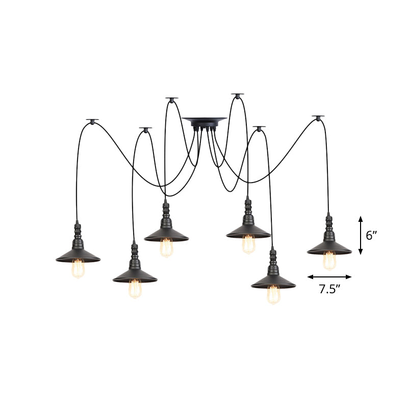 Iron Saucer LED Multi-Light Pendant Vintage 2/3/6 Lights Bar Swag Pendulum Lamp in Black Clearhalo 'Art Deco Pendants' 'Black' 'Cast Iron' 'Ceiling Lights' 'Ceramic' 'Crystal' 'Industrial Pendants' 'Industrial' 'Metal' 'Middle Century Pendants' 'Pendant Lights' 'Pendants' 'Rustic Pendants' 'Tiffany' Lighting' 753886