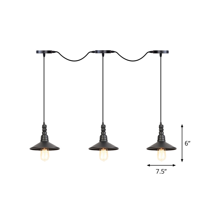 3/5/7 Heads Saucer Multi Pendant Light Industrial Black Finish Iron Tandem Hanging Lamp Fixture Clearhalo 'Art Deco Pendants' 'Black' 'Cast Iron' 'Ceiling Lights' 'Ceramic' 'Crystal' 'Industrial Pendants' 'Industrial' 'Metal' 'Middle Century Pendants' 'Pendant Lights' 'Pendants' 'Rustic Pendants' 'Tiffany' Lighting' 753900