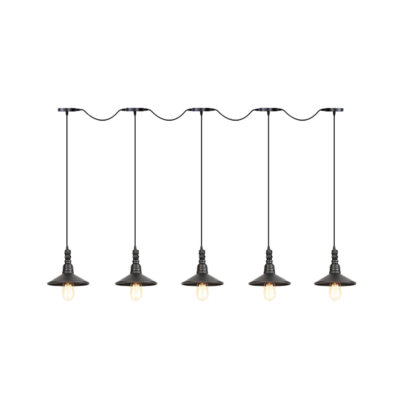 3/5/7 Heads Saucer Multi Pendant Light Industrial Black Finish Iron Tandem Hanging Lamp Fixture Clearhalo 'Art Deco Pendants' 'Black' 'Cast Iron' 'Ceiling Lights' 'Ceramic' 'Crystal' 'Industrial Pendants' 'Industrial' 'Metal' 'Middle Century Pendants' 'Pendant Lights' 'Pendants' 'Rustic Pendants' 'Tiffany' Lighting' 753903