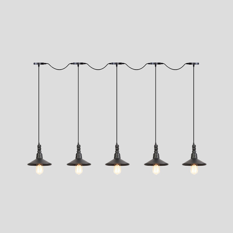3/5/7 Heads Saucer Multi Pendant Light Industrial Black Finish Iron Tandem Hanging Lamp Fixture Clearhalo 'Art Deco Pendants' 'Black' 'Cast Iron' 'Ceiling Lights' 'Ceramic' 'Crystal' 'Industrial Pendants' 'Industrial' 'Metal' 'Middle Century Pendants' 'Pendant Lights' 'Pendants' 'Rustic Pendants' 'Tiffany' Lighting' 753904