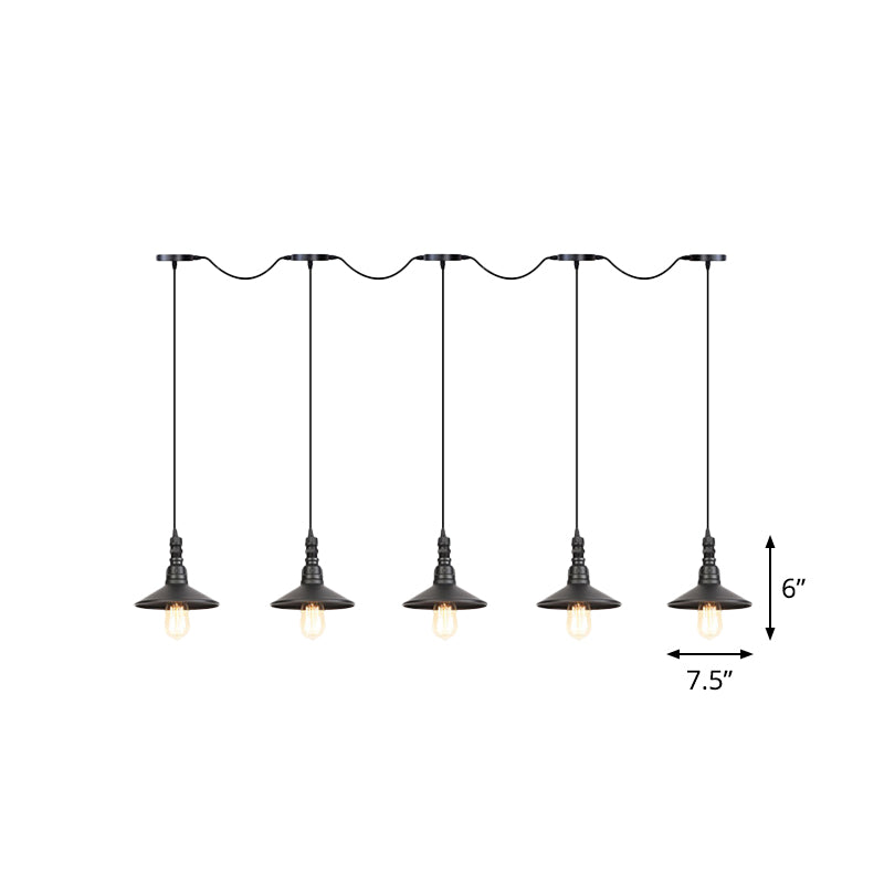 3/5/7 Heads Saucer Multi Pendant Light Industrial Black Finish Iron Tandem Hanging Lamp Fixture Clearhalo 'Art Deco Pendants' 'Black' 'Cast Iron' 'Ceiling Lights' 'Ceramic' 'Crystal' 'Industrial Pendants' 'Industrial' 'Metal' 'Middle Century Pendants' 'Pendant Lights' 'Pendants' 'Rustic Pendants' 'Tiffany' Lighting' 753905
