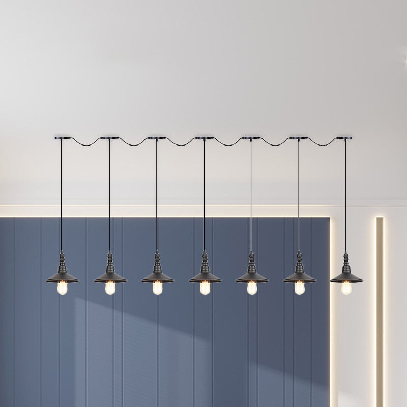 3/5/7 Heads Saucer Multi Pendant Light Industrial Black Finish Iron Tandem Hanging Lamp Fixture Clearhalo 'Art Deco Pendants' 'Black' 'Cast Iron' 'Ceiling Lights' 'Ceramic' 'Crystal' 'Industrial Pendants' 'Industrial' 'Metal' 'Middle Century Pendants' 'Pendant Lights' 'Pendants' 'Rustic Pendants' 'Tiffany' Lighting' 753907