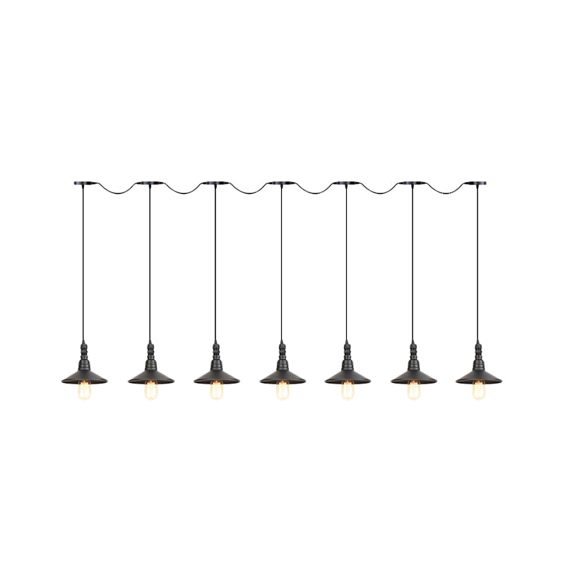 3/5/7 Heads Saucer Multi Pendant Light Industrial Black Finish Iron Tandem Hanging Lamp Fixture Clearhalo 'Art Deco Pendants' 'Black' 'Cast Iron' 'Ceiling Lights' 'Ceramic' 'Crystal' 'Industrial Pendants' 'Industrial' 'Metal' 'Middle Century Pendants' 'Pendant Lights' 'Pendants' 'Rustic Pendants' 'Tiffany' Lighting' 753908