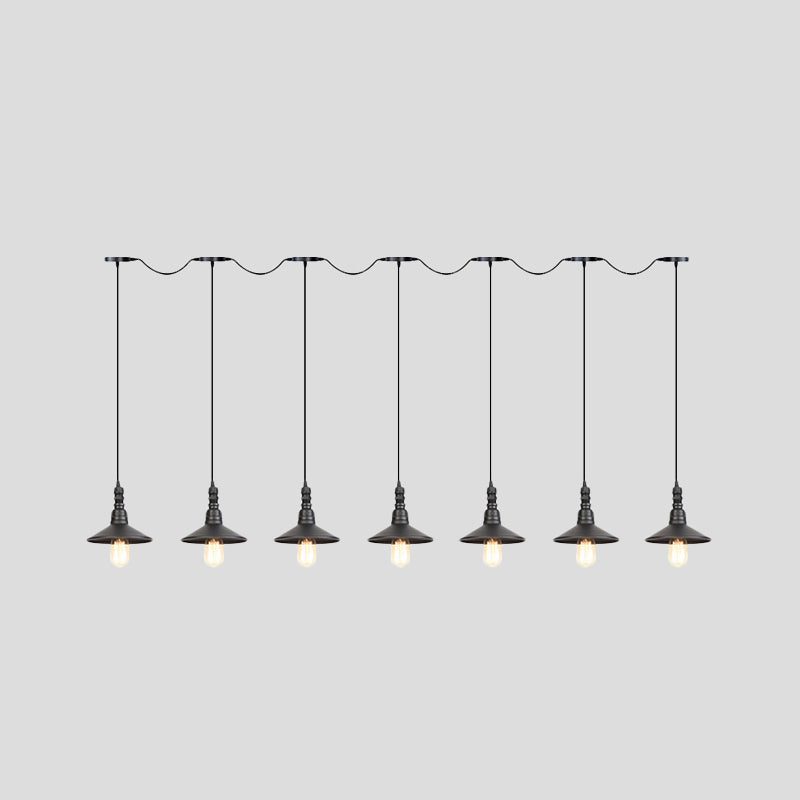 3/5/7 Heads Saucer Multi Pendant Light Industrial Black Finish Iron Tandem Hanging Lamp Fixture Clearhalo 'Art Deco Pendants' 'Black' 'Cast Iron' 'Ceiling Lights' 'Ceramic' 'Crystal' 'Industrial Pendants' 'Industrial' 'Metal' 'Middle Century Pendants' 'Pendant Lights' 'Pendants' 'Rustic Pendants' 'Tiffany' Lighting' 753909