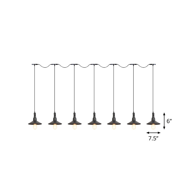 3/5/7 Heads Saucer Multi Pendant Light Industrial Black Finish Iron Tandem Hanging Lamp Fixture Clearhalo 'Art Deco Pendants' 'Black' 'Cast Iron' 'Ceiling Lights' 'Ceramic' 'Crystal' 'Industrial Pendants' 'Industrial' 'Metal' 'Middle Century Pendants' 'Pendant Lights' 'Pendants' 'Rustic Pendants' 'Tiffany' Lighting' 753910