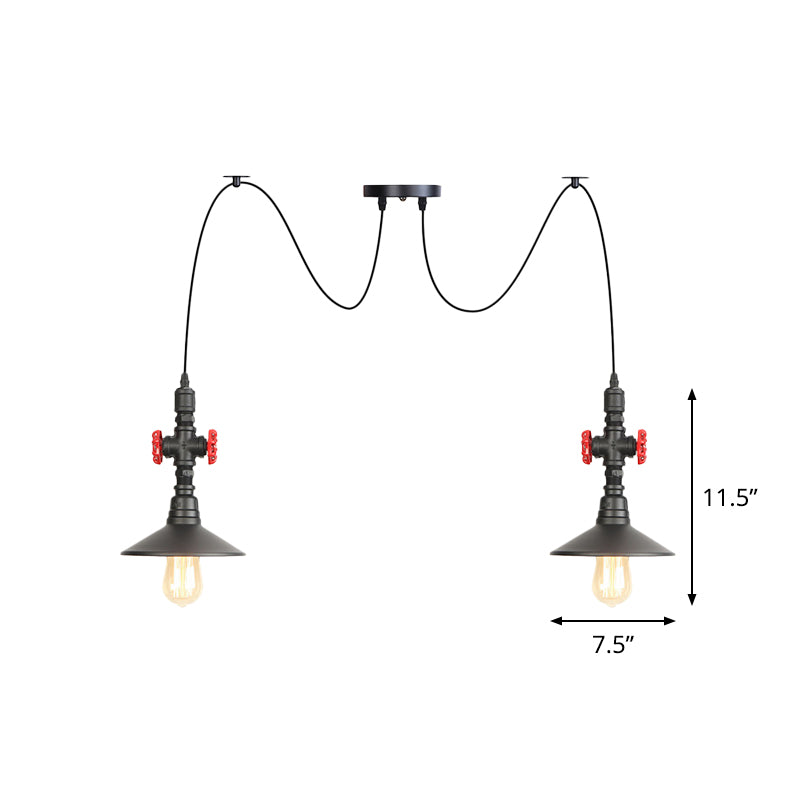 Iron Black Multi Light Chandelier Saucer 2/3/6 Heads Antiqued Swag Ceiling Pendant Lamp with Valve Decor Clearhalo 'Art Deco Pendants' 'Black' 'Cast Iron' 'Ceiling Lights' 'Ceramic' 'Crystal' 'Industrial Pendants' 'Industrial' 'Metal' 'Middle Century Pendants' 'Pendant Lights' 'Pendants' 'Rustic Pendants' 'Tiffany' Lighting' 753914