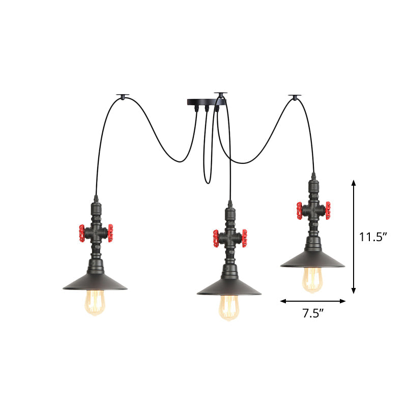 Iron Black Multi Light Chandelier Saucer 2/3/6 Heads Antiqued Swag Ceiling Pendant Lamp with Valve Decor Clearhalo 'Art Deco Pendants' 'Black' 'Cast Iron' 'Ceiling Lights' 'Ceramic' 'Crystal' 'Industrial Pendants' 'Industrial' 'Metal' 'Middle Century Pendants' 'Pendant Lights' 'Pendants' 'Rustic Pendants' 'Tiffany' Lighting' 753919