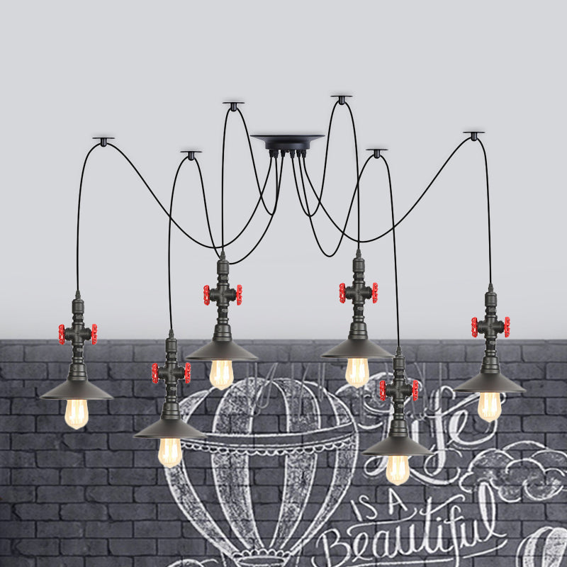 Iron Black Multi Light Chandelier Saucer 2/3/6 Heads Antiqued Swag Ceiling Pendant Lamp with Valve Decor Clearhalo 'Art Deco Pendants' 'Black' 'Cast Iron' 'Ceiling Lights' 'Ceramic' 'Crystal' 'Industrial Pendants' 'Industrial' 'Metal' 'Middle Century Pendants' 'Pendant Lights' 'Pendants' 'Rustic Pendants' 'Tiffany' Lighting' 753921