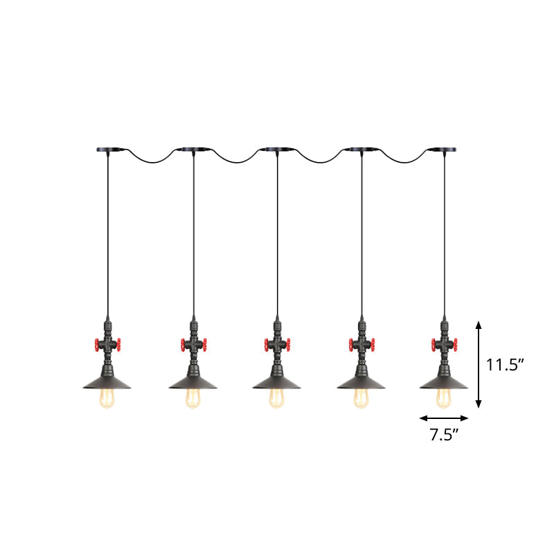 Saucer Iron Tandem Hanging Lighting Industrial 3/5/7-Bulb Restaurant Multi Pendant Lamp in Black Clearhalo 'Art Deco Pendants' 'Black' 'Cast Iron' 'Ceiling Lights' 'Ceramic' 'Crystal' 'Industrial Pendants' 'Industrial' 'Metal' 'Middle Century Pendants' 'Pendant Lights' 'Pendants' 'Rustic Pendants' 'Tiffany' Lighting' 753943