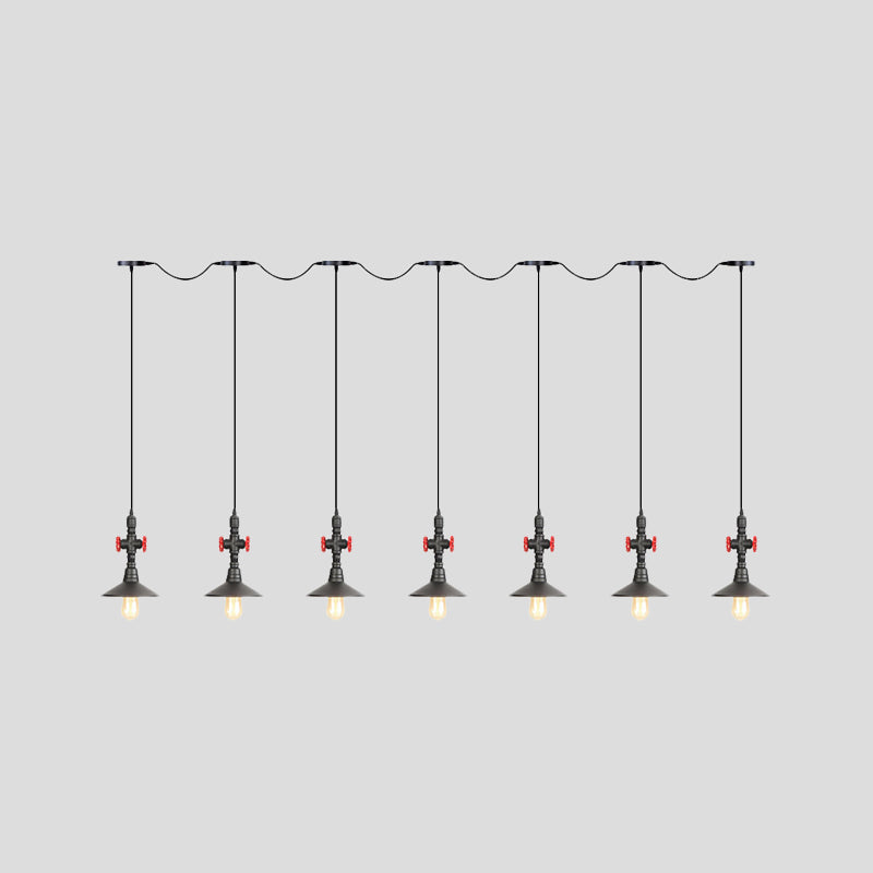 Saucer Iron Tandem Hanging Lighting Industrial 3/5/7-Bulb Restaurant Multi Pendant Lamp in Black Clearhalo 'Art Deco Pendants' 'Black' 'Cast Iron' 'Ceiling Lights' 'Ceramic' 'Crystal' 'Industrial Pendants' 'Industrial' 'Metal' 'Middle Century Pendants' 'Pendant Lights' 'Pendants' 'Rustic Pendants' 'Tiffany' Lighting' 753947