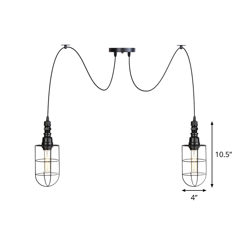 2/3/6 Bulbs Swag Pendant Lighting Antiqued Caged Iron Mini Multiple Hanging Lamp in Black Clearhalo 'Art Deco Pendants' 'Black' 'Cast Iron' 'Ceiling Lights' 'Ceramic' 'Crystal' 'Industrial Pendants' 'Industrial' 'Metal' 'Middle Century Pendants' 'Pendant Lights' 'Pendants' 'Rustic Pendants' 'Tiffany' Lighting' 753952