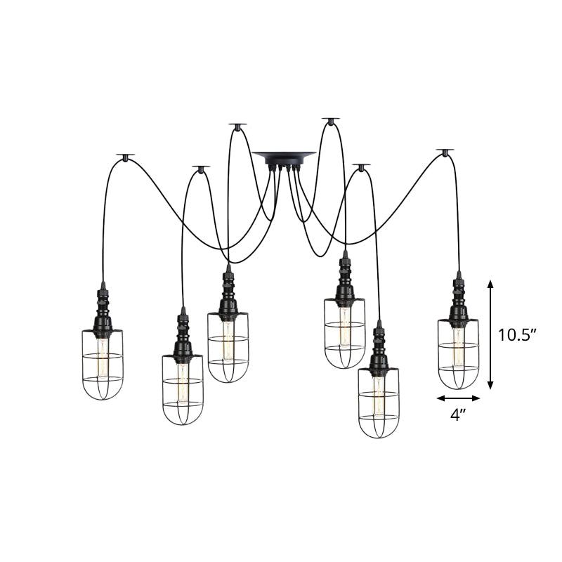 2/3/6 Bulbs Swag Pendant Lighting Antiqued Caged Iron Mini Multiple Hanging Lamp in Black Clearhalo 'Art Deco Pendants' 'Black' 'Cast Iron' 'Ceiling Lights' 'Ceramic' 'Crystal' 'Industrial Pendants' 'Industrial' 'Metal' 'Middle Century Pendants' 'Pendant Lights' 'Pendants' 'Rustic Pendants' 'Tiffany' Lighting' 753962