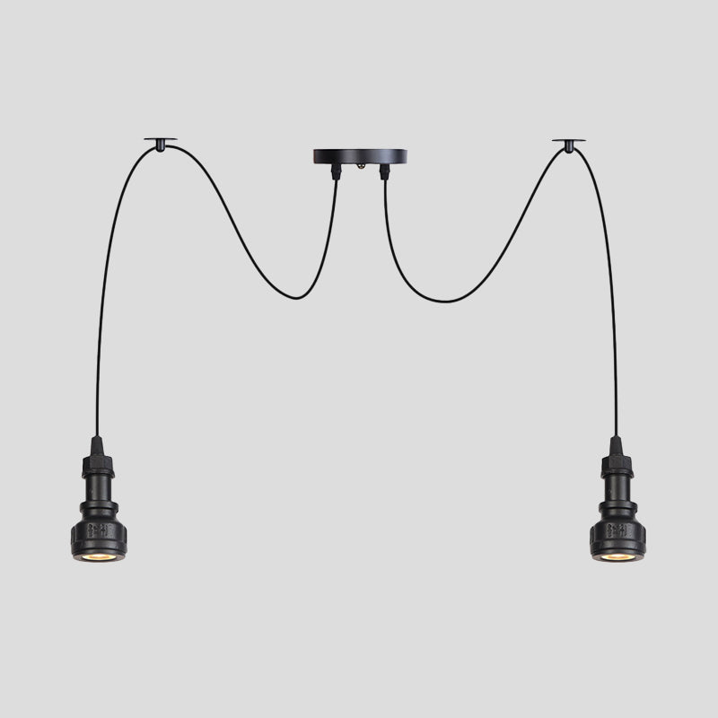 2/3/6-Light Water Pipe Multi Light Chandelier Farmhouse Black Iron Swag LED Suspension Pendant Clearhalo 'Art Deco Pendants' 'Black' 'Cast Iron' 'Ceiling Lights' 'Ceramic' 'Crystal' 'Industrial Pendants' 'Industrial' 'Metal' 'Middle Century Pendants' 'Pendant Lights' 'Pendants' 'Rustic Pendants' 'Tiffany' Lighting' 753989