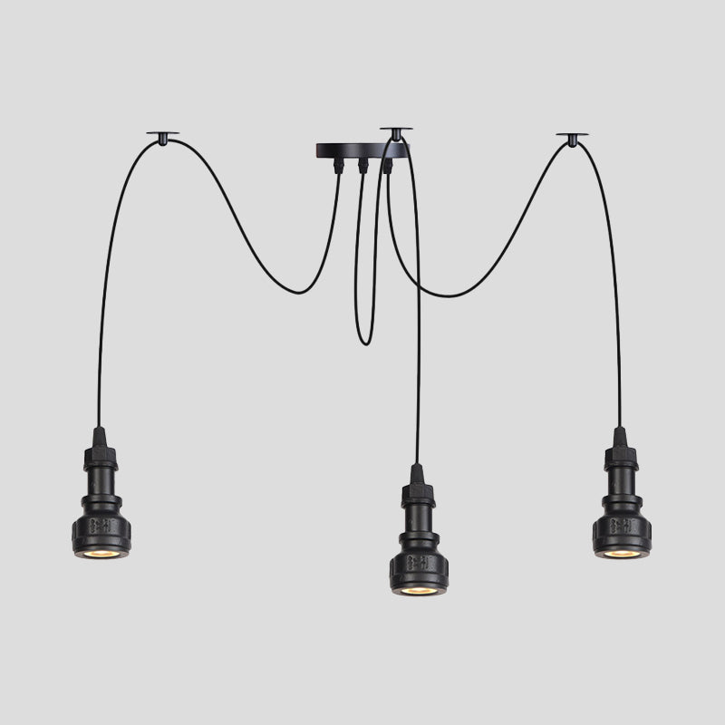 2/3/6-Light Water Pipe Multi Light Chandelier Farmhouse Black Iron Swag LED Suspension Pendant Clearhalo 'Art Deco Pendants' 'Black' 'Cast Iron' 'Ceiling Lights' 'Ceramic' 'Crystal' 'Industrial Pendants' 'Industrial' 'Metal' 'Middle Century Pendants' 'Pendant Lights' 'Pendants' 'Rustic Pendants' 'Tiffany' Lighting' 753994