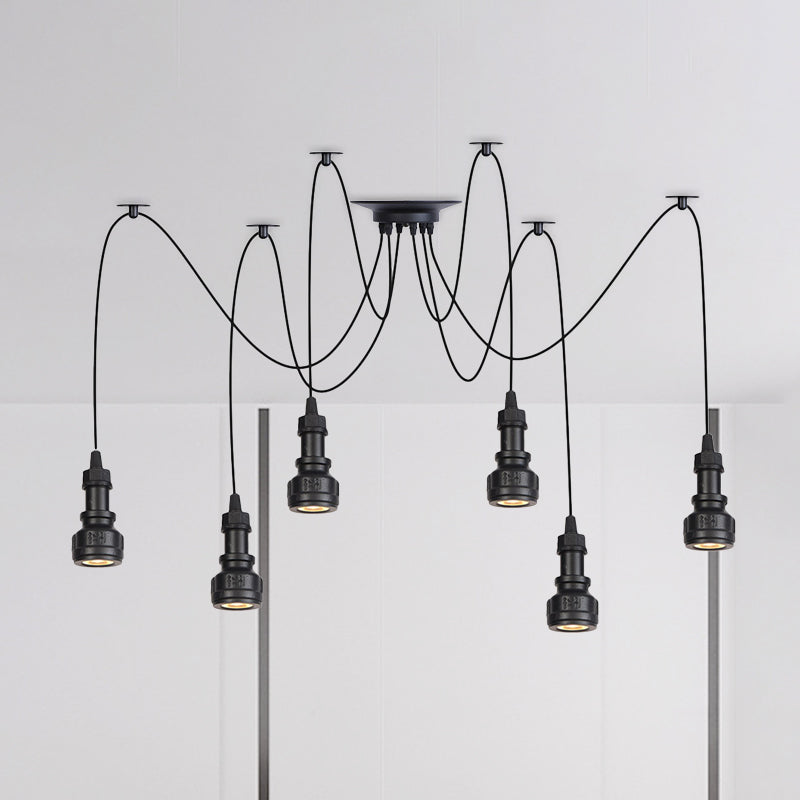 2/3/6-Light Water Pipe Multi Light Chandelier Farmhouse Black Iron Swag LED Suspension Pendant Clearhalo 'Art Deco Pendants' 'Black' 'Cast Iron' 'Ceiling Lights' 'Ceramic' 'Crystal' 'Industrial Pendants' 'Industrial' 'Metal' 'Middle Century Pendants' 'Pendant Lights' 'Pendants' 'Rustic Pendants' 'Tiffany' Lighting' 753997