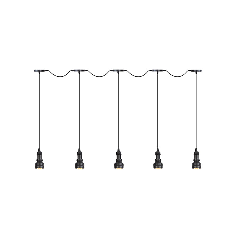 Water Pipe Iron Multi Ceiling Light Rustic 3/5/7 Heads Coffee Shop LED Tandem Pendulum Lamp in Black Clearhalo 'Art Deco Pendants' 'Black' 'Cast Iron' 'Ceiling Lights' 'Ceramic' 'Crystal' 'Industrial Pendants' 'Industrial' 'Metal' 'Middle Century Pendants' 'Pendant Lights' 'Pendants' 'Rustic Pendants' 'Tiffany' Lighting' 754017