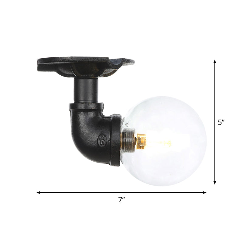 Clear Glass Ball Semi Flushmount Vintage 1 Head Hallway LED Ceiling Flush Mount in Black Clearhalo 'Ceiling Lights' 'Close To Ceiling Lights' 'Close to ceiling' 'Glass shade' 'Glass' 'Semi-flushmount' Lighting' 754046