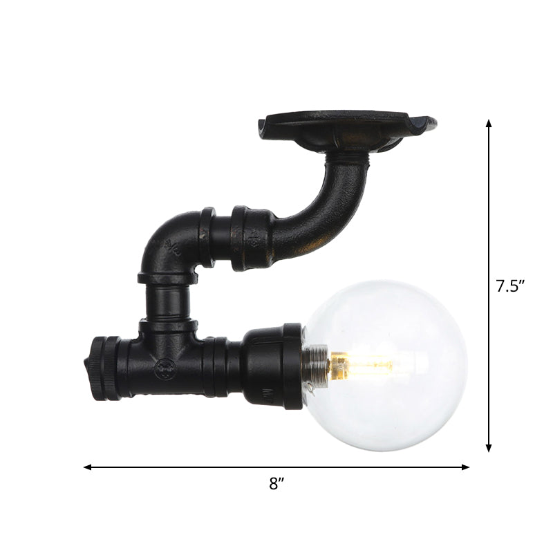 Clear Glass Ball Semi Flushmount Vintage 1 Head Hallway LED Ceiling Flush Mount in Black Clearhalo 'Ceiling Lights' 'Close To Ceiling Lights' 'Close to ceiling' 'Glass shade' 'Glass' 'Semi-flushmount' Lighting' 754051