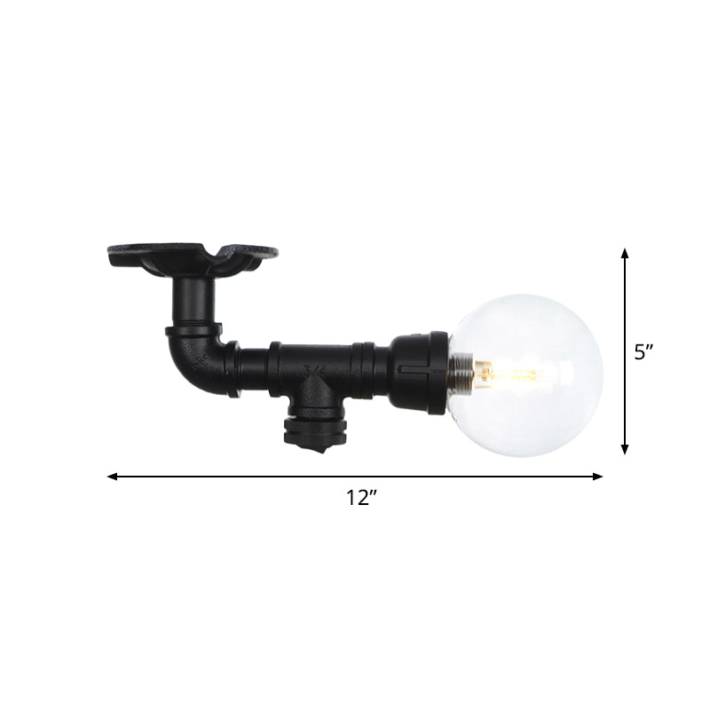 Clear Glass Ball Semi Flushmount Vintage 1 Head Hallway LED Ceiling Flush Mount in Black Clearhalo 'Ceiling Lights' 'Close To Ceiling Lights' 'Close to ceiling' 'Glass shade' 'Glass' 'Semi-flushmount' Lighting' 754056