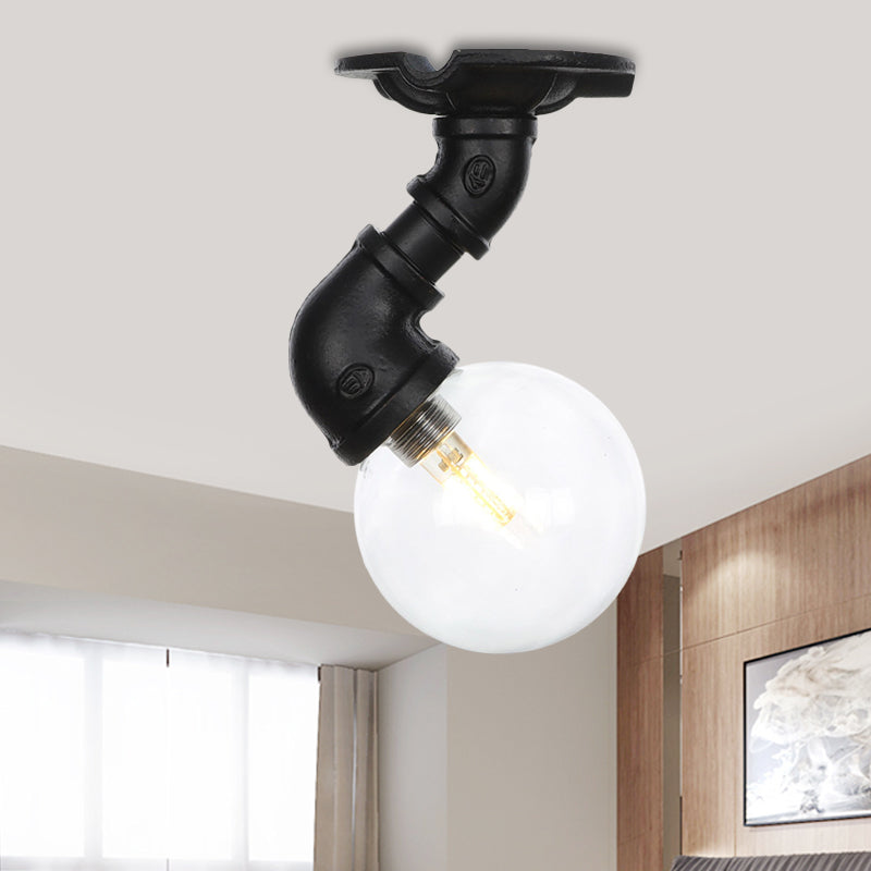 Clear Glass Ball Semi Flushmount Vintage 1 Head Hallway LED Ceiling Flush Mount in Black Clearhalo 'Ceiling Lights' 'Close To Ceiling Lights' 'Close to ceiling' 'Glass shade' 'Glass' 'Semi-flushmount' Lighting' 754058