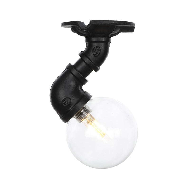 Clear Glass Ball Semi Flushmount Vintage 1 Head Hallway LED Ceiling Flush Mount in Black Clearhalo 'Ceiling Lights' 'Close To Ceiling Lights' 'Close to ceiling' 'Glass shade' 'Glass' 'Semi-flushmount' Lighting' 754059