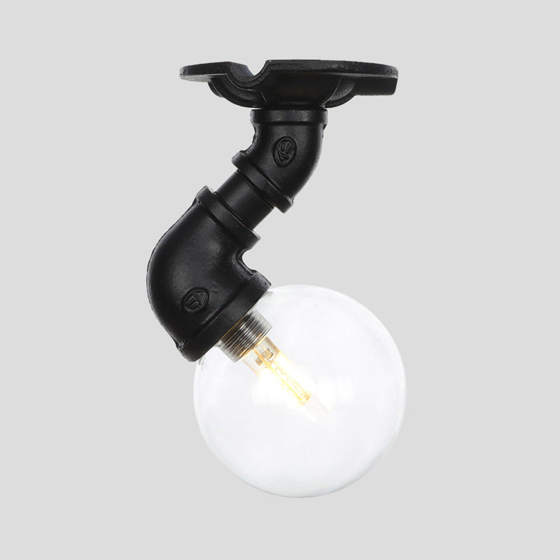 Clear Glass Ball Semi Flushmount Vintage 1 Head Hallway LED Ceiling Flush Mount in Black Clearhalo 'Ceiling Lights' 'Close To Ceiling Lights' 'Close to ceiling' 'Glass shade' 'Glass' 'Semi-flushmount' Lighting' 754060