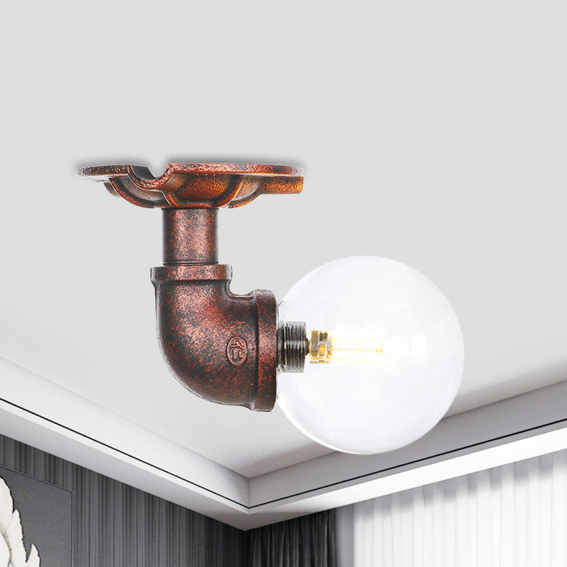 Clear Glass Copper Semi-Flush Mount Spherical 1 Bulb Antiqued LED Flush Ceiling Light Fixture Copper A Clearhalo 'Ceiling Lights' 'Close To Ceiling Lights' 'Close to ceiling' 'Glass shade' 'Glass' 'Semi-flushmount' Lighting' 754157