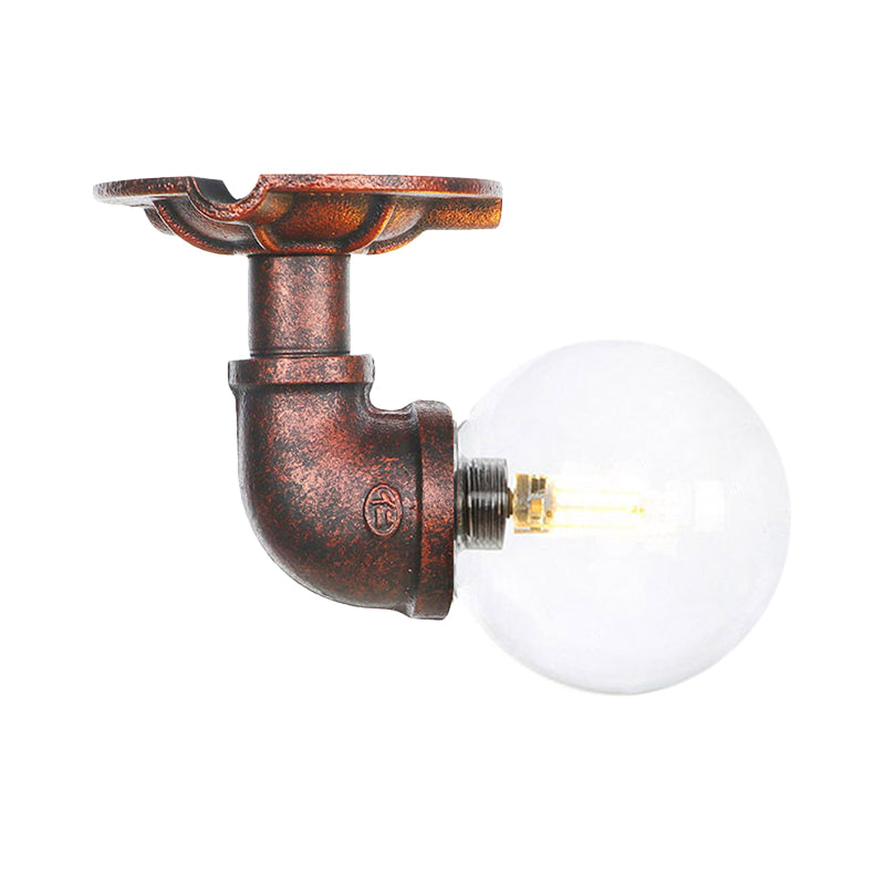 Clear Glass Copper Semi-Flush Mount Spherical 1 Bulb Antiqued LED Flush Ceiling Light Fixture Clearhalo 'Ceiling Lights' 'Close To Ceiling Lights' 'Close to ceiling' 'Glass shade' 'Glass' 'Semi-flushmount' Lighting' 754158