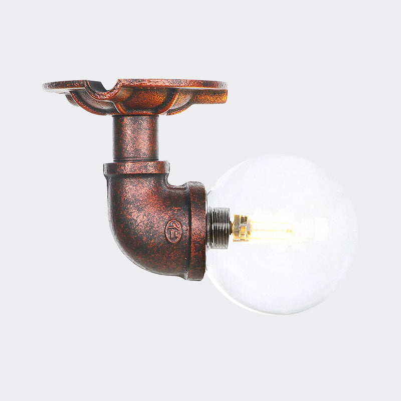 Clear Glass Copper Semi-Flush Mount Spherical 1 Bulb Antiqued LED Flush Ceiling Light Fixture Clearhalo 'Ceiling Lights' 'Close To Ceiling Lights' 'Close to ceiling' 'Glass shade' 'Glass' 'Semi-flushmount' Lighting' 754159