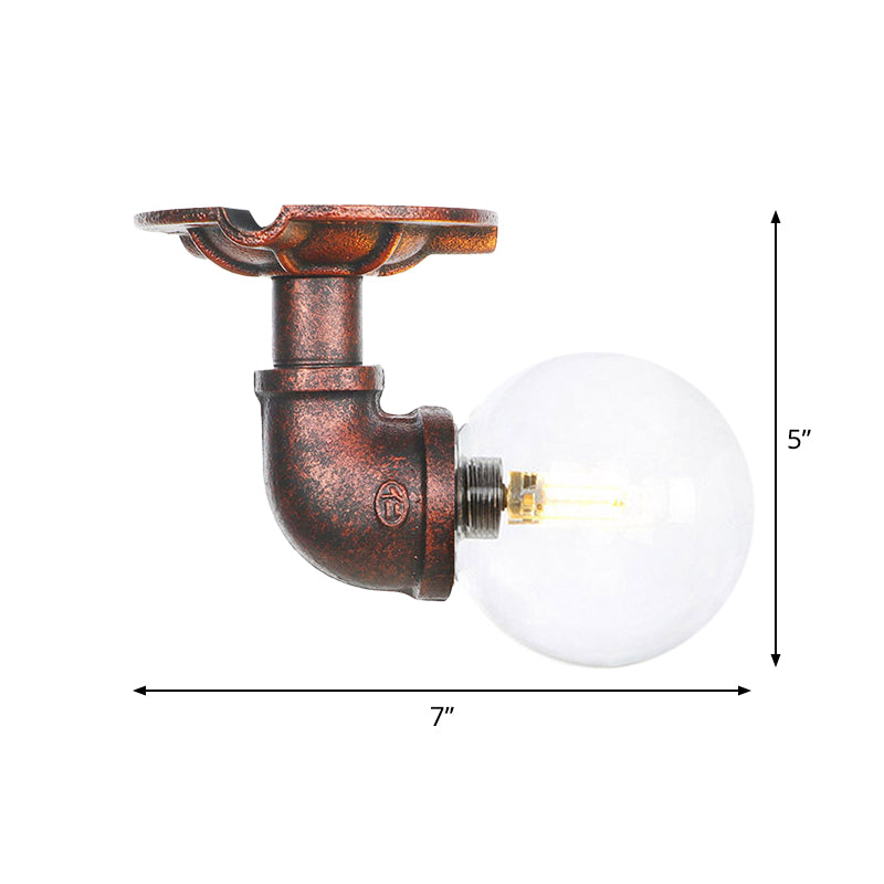 Clear Glass Copper Semi-Flush Mount Spherical 1 Bulb Antiqued LED Flush Ceiling Light Fixture Clearhalo 'Ceiling Lights' 'Close To Ceiling Lights' 'Close to ceiling' 'Glass shade' 'Glass' 'Semi-flushmount' Lighting' 754160