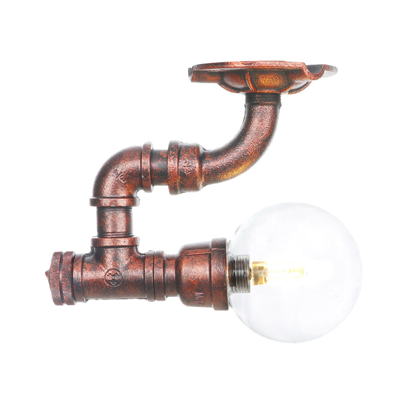 Clear Glass Copper Semi-Flush Mount Spherical 1 Bulb Antiqued LED Flush Ceiling Light Fixture Clearhalo 'Ceiling Lights' 'Close To Ceiling Lights' 'Close to ceiling' 'Glass shade' 'Glass' 'Semi-flushmount' Lighting' 754163