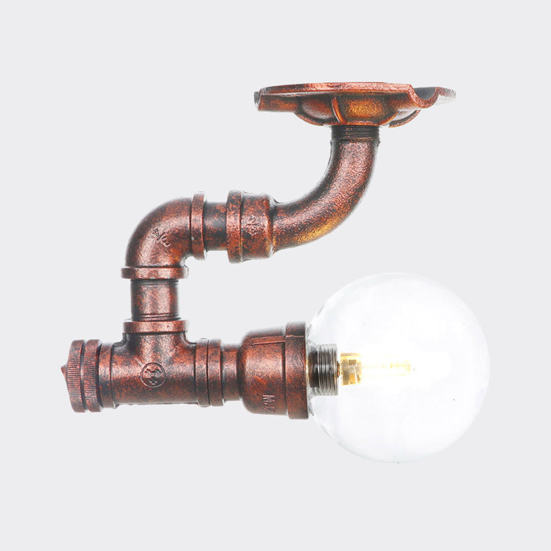 Clear Glass Copper Semi-Flush Mount Spherical 1 Bulb Antiqued LED Flush Ceiling Light Fixture Clearhalo 'Ceiling Lights' 'Close To Ceiling Lights' 'Close to ceiling' 'Glass shade' 'Glass' 'Semi-flushmount' Lighting' 754164