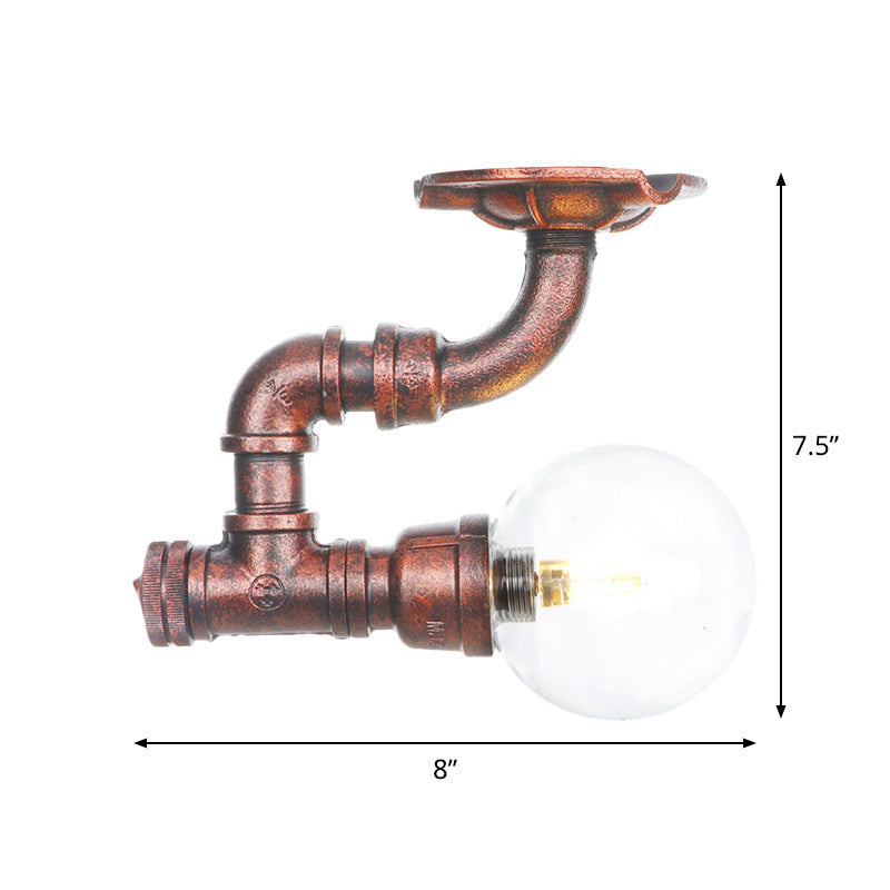 Clear Glass Copper Semi-Flush Mount Spherical 1 Bulb Antiqued LED Flush Ceiling Light Fixture Clearhalo 'Ceiling Lights' 'Close To Ceiling Lights' 'Close to ceiling' 'Glass shade' 'Glass' 'Semi-flushmount' Lighting' 754165