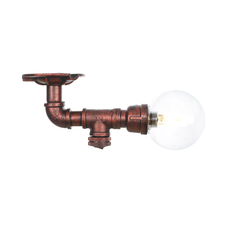 Clear Glass Copper Semi-Flush Mount Spherical 1 Bulb Antiqued LED Flush Ceiling Light Fixture Clearhalo 'Ceiling Lights' 'Close To Ceiling Lights' 'Close to ceiling' 'Glass shade' 'Glass' 'Semi-flushmount' Lighting' 754168