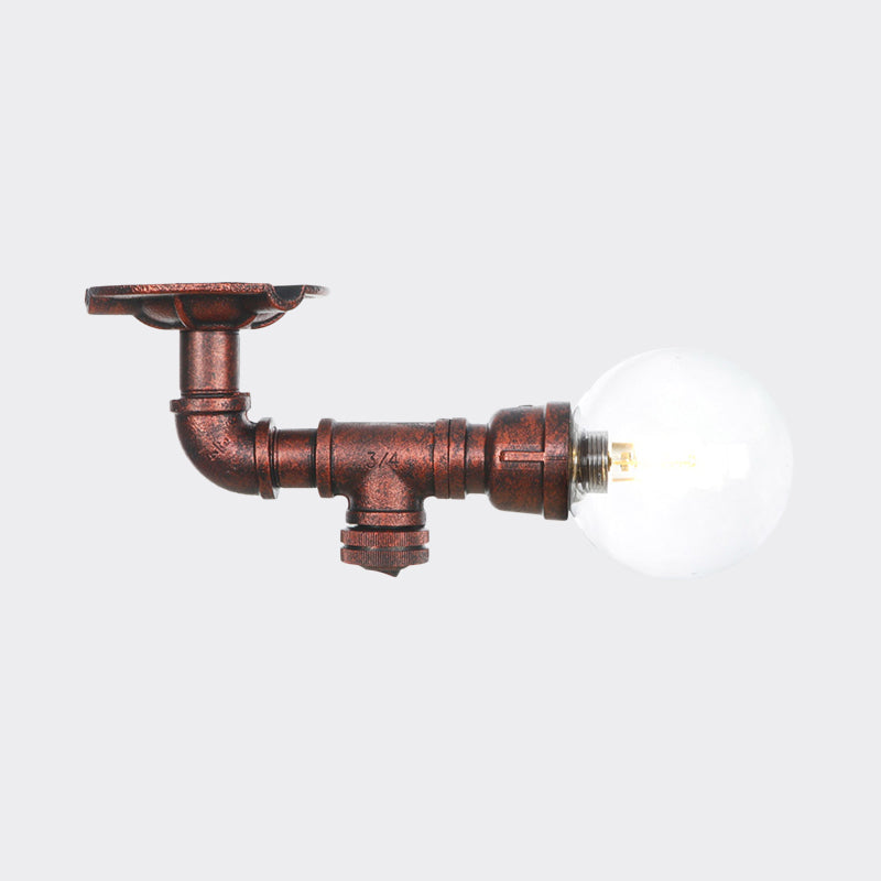 Clear Glass Copper Semi-Flush Mount Spherical 1 Bulb Antiqued LED Flush Ceiling Light Fixture Clearhalo 'Ceiling Lights' 'Close To Ceiling Lights' 'Close to ceiling' 'Glass shade' 'Glass' 'Semi-flushmount' Lighting' 754169