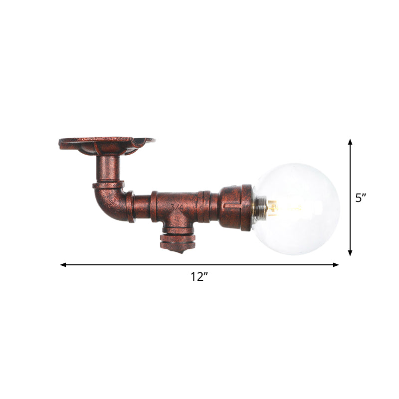 Clear Glass Copper Semi-Flush Mount Spherical 1 Bulb Antiqued LED Flush Ceiling Light Fixture Clearhalo 'Ceiling Lights' 'Close To Ceiling Lights' 'Close to ceiling' 'Glass shade' 'Glass' 'Semi-flushmount' Lighting' 754170