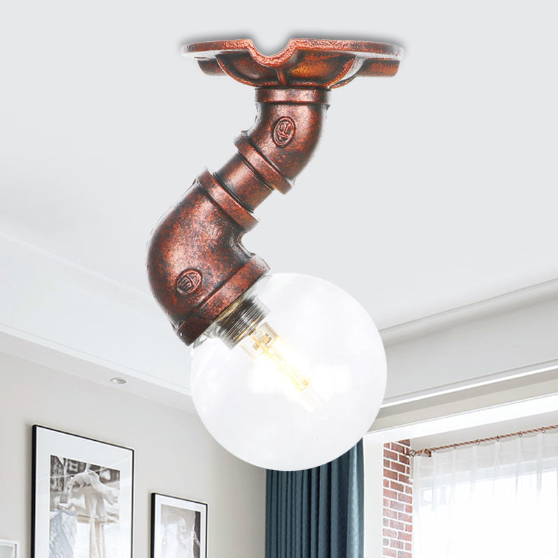 Clear Glass Copper Semi-Flush Mount Spherical 1 Bulb Antiqued LED Flush Ceiling Light Fixture Copper D Clearhalo 'Ceiling Lights' 'Close To Ceiling Lights' 'Close to ceiling' 'Glass shade' 'Glass' 'Semi-flushmount' Lighting' 754171