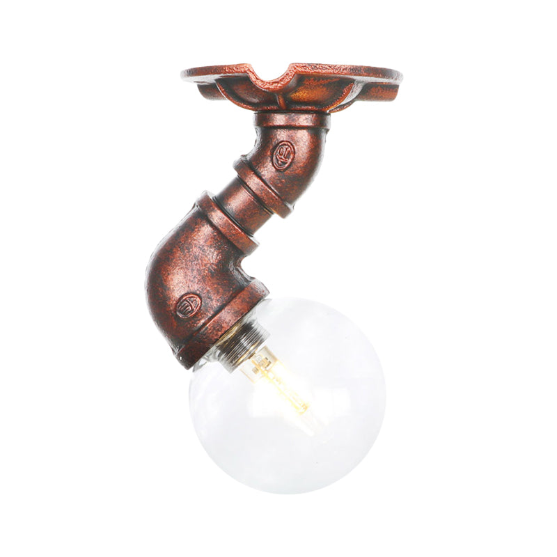 Clear Glass Copper Semi-Flush Mount Spherical 1 Bulb Antiqued LED Flush Ceiling Light Fixture Clearhalo 'Ceiling Lights' 'Close To Ceiling Lights' 'Close to ceiling' 'Glass shade' 'Glass' 'Semi-flushmount' Lighting' 754173