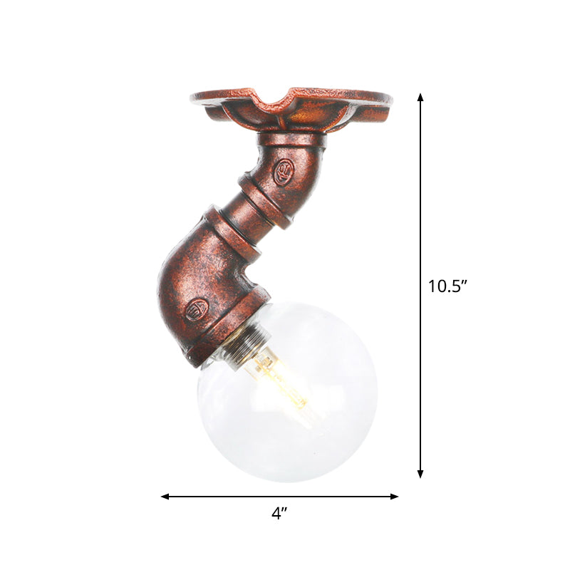 Clear Glass Copper Semi-Flush Mount Spherical 1 Bulb Antiqued LED Flush Ceiling Light Fixture Clearhalo 'Ceiling Lights' 'Close To Ceiling Lights' 'Close to ceiling' 'Glass shade' 'Glass' 'Semi-flushmount' Lighting' 754175