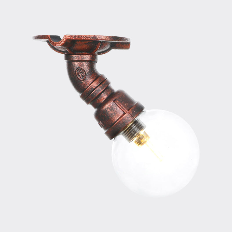 1 Bulb Semi Flush Ceiling Light Industrial Globe Clear Glass LED Flush Mount Lamp in Copper Clearhalo 'Ceiling Lights' 'Close To Ceiling Lights' 'Close to ceiling' 'Glass shade' 'Glass' 'Semi-flushmount' Lighting' 754178