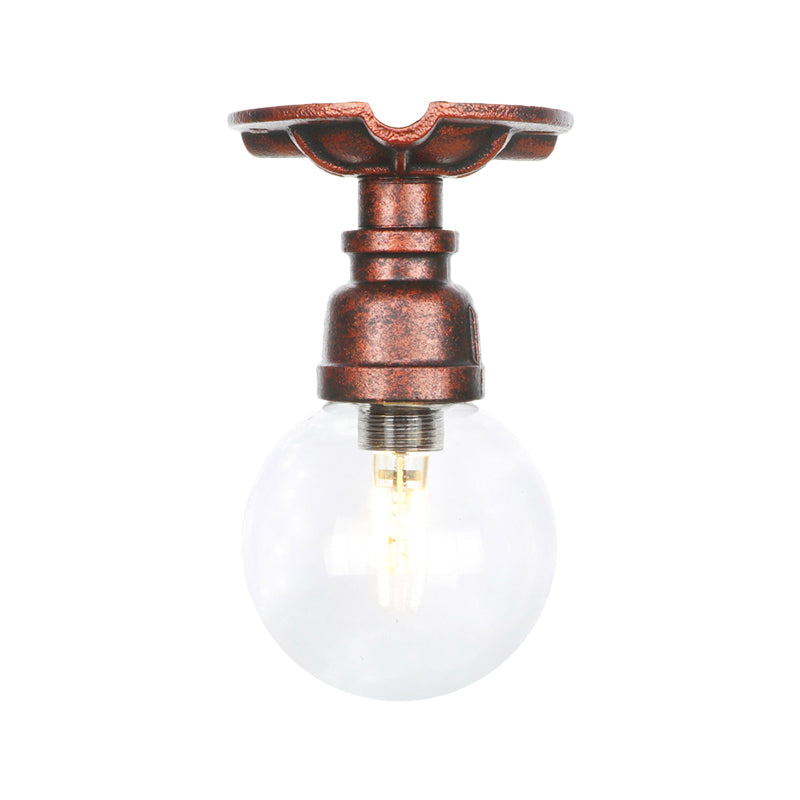 1 Bulb Semi Flush Ceiling Light Industrial Globe Clear Glass LED Flush Mount Lamp in Copper Clearhalo 'Ceiling Lights' 'Close To Ceiling Lights' 'Close to ceiling' 'Glass shade' 'Glass' 'Semi-flushmount' Lighting' 754182