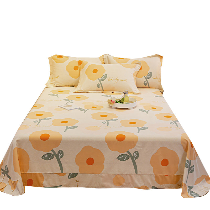 Sheet Set Cotton Floral Printed Breathable Ultra Soft Wrinkle Resistant Bed Sheet Set